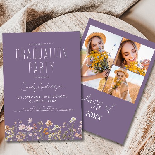 Paarse Wildflower Bloom Afstudeerfeest Foto Kaart