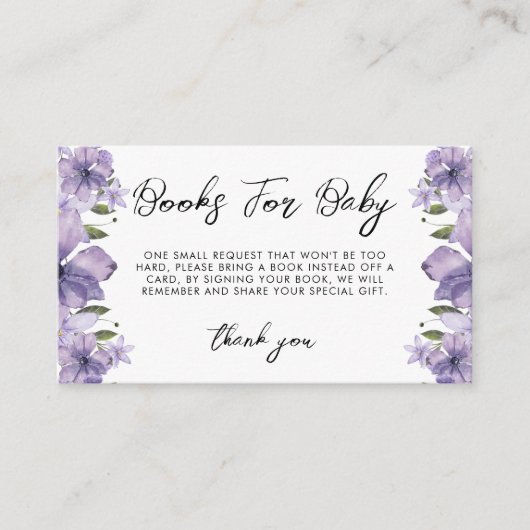 Paarse Wildflower Boeken voor Baby Informatiekaartje (Voorkant)