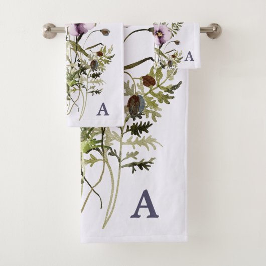Paarse Wildflower Boeket Waterverf Bloemen Bad Handdoek (Insitu)
