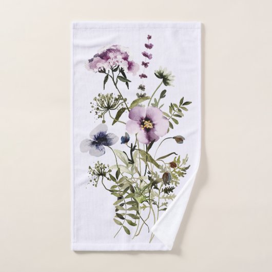 Paarse Wildflower Boeket Waterverf Bloemen Bad Handdoek (Handdoek)