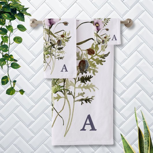 Paarse Wildflower Boeket Waterverf Bloemen Bad Handdoek