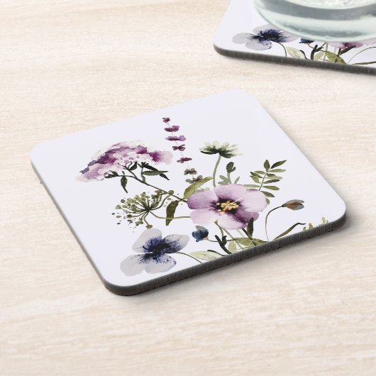 Paarse Wildflower Boeket Waterverf Bloemen Bier Onderzetter (Linkerzijde)
