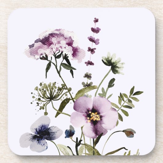 Paarse Wildflower Boeket Waterverf Bloemen Bier Onderzetter (Voorkant)
