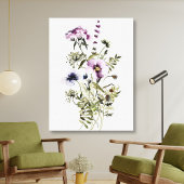 Paarse Wildflower Boeket Waterverf Bloemen Canvas Afdruk