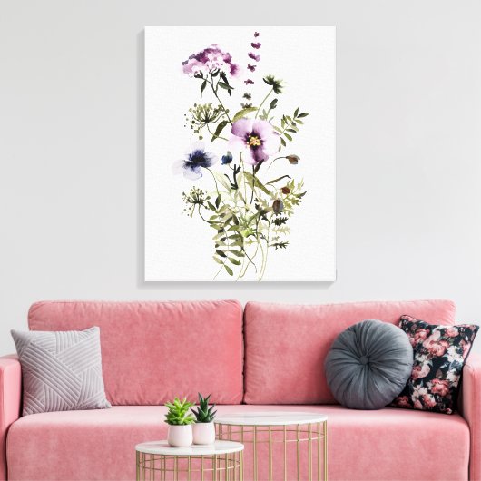 Paarse Wildflower Boeket Waterverf Bloemen Canvas Afdruk (Insitu (Woonkamer))