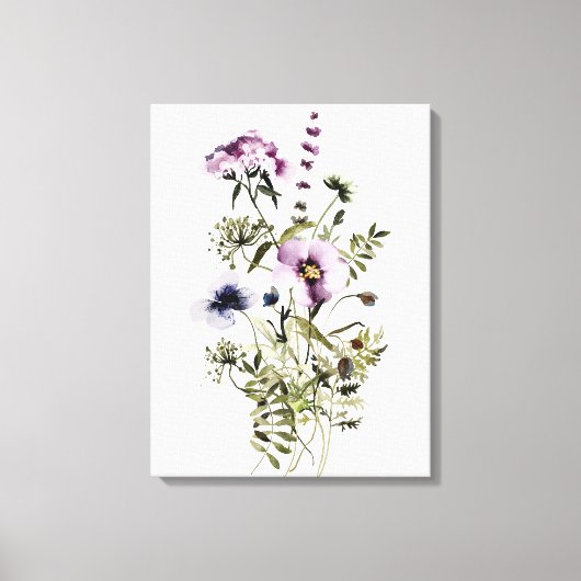 Paarse Wildflower Boeket Waterverf Bloemen Canvas Afdruk (Voorkant)