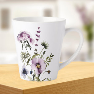 Paarse Wildflower Boeket Waterverf Bloemen Latte Mok