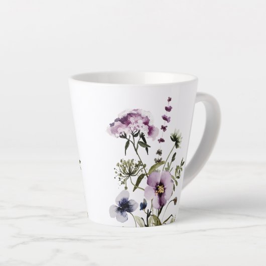 Paarse Wildflower Boeket Waterverf Bloemen Latte Mok (Rechterhoek)