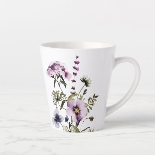 Paarse Wildflower Boeket Waterverf Bloemen Latte Mok (Rechts)