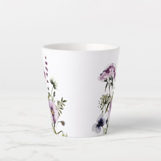Paarse Wildflower Boeket Waterverf Bloemen Latte Mok (Voorkant)