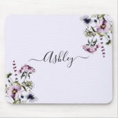 Paarse Wildflower Boeket Waterverf Bloemen Muismat (Voorkant)