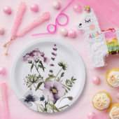 Paarse Wildflower Boeket Waterverf Bloemen Papieren Bordje (Feest)