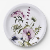 Paarse Wildflower Boeket Waterverf Bloemen Papieren Bordje (Voorkant)