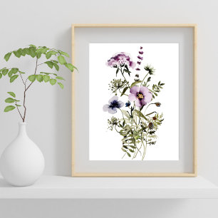 Paarse Wildflower Boeket Waterverf Bloemen Poster