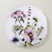 Paarse Wildflower Boeket Waterverf Bloemen Rond Kussen (Voorkant)