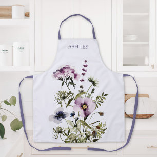 Paarse Wildflower Boeket Waterverf Bloemen Schort
