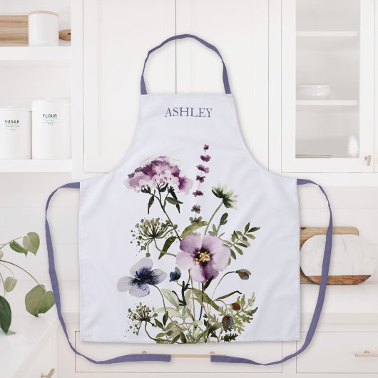 Paarse Wildflower Boeket Waterverf Bloemen Schort