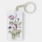 Paarse Wildflower Boeket Waterverf Bloemen Sleutelhanger (achterkant)