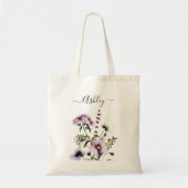 Paarse Wildflower Boeket Waterverf Bloemen Tote Bag (Voorkant)