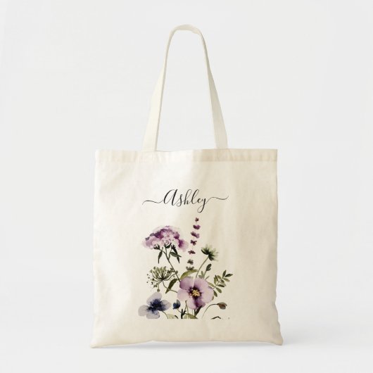 Paarse Wildflower Boeket Waterverf Bloemen Tote Bag (Voorkant)