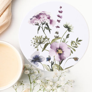 Paarse Wildflower Boeket Waterverf Bloemen Zandsteen Onderzetter