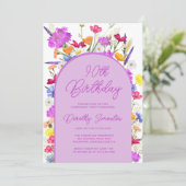 Paarse Wildflower Boho Arch 90e verjaardag Kaart (Staand voorkant)