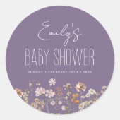 Paarse Wildflower Boho Baby shower in bloei Ronde Sticker (Voorkant)