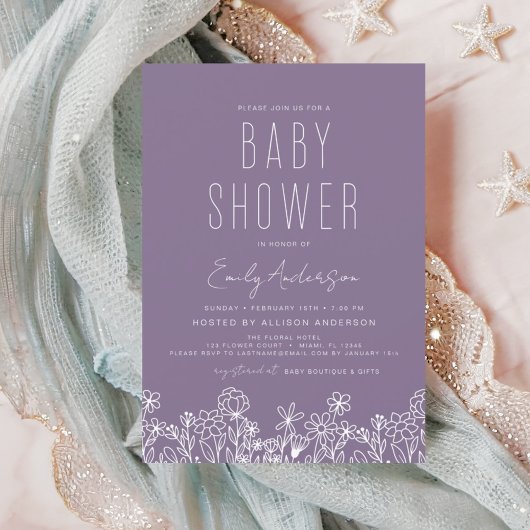Paarse Wildflower Boho Baby shower Modern Kaart