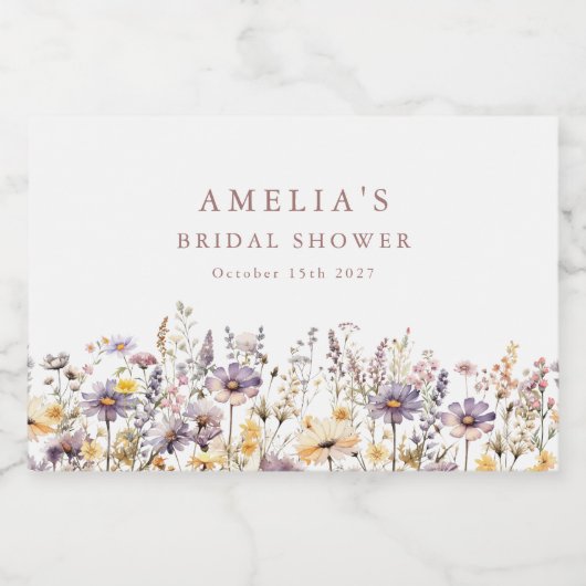 Paarse Wildflower Border Vrijgezellenfeest Aangepa Sparkling Wijnetiket (Enkel label)