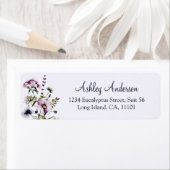 Paarse Wildflower Bouquet retouradres label (Insitu)