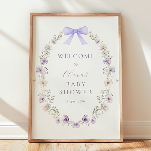 Paarse Wildflower Bow Baby shower Welkomstbord Poster