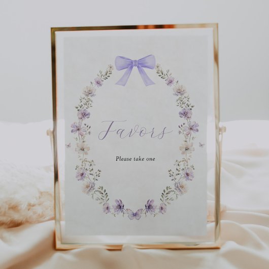 Paarse Wildflower Bow Favors Sign Poster