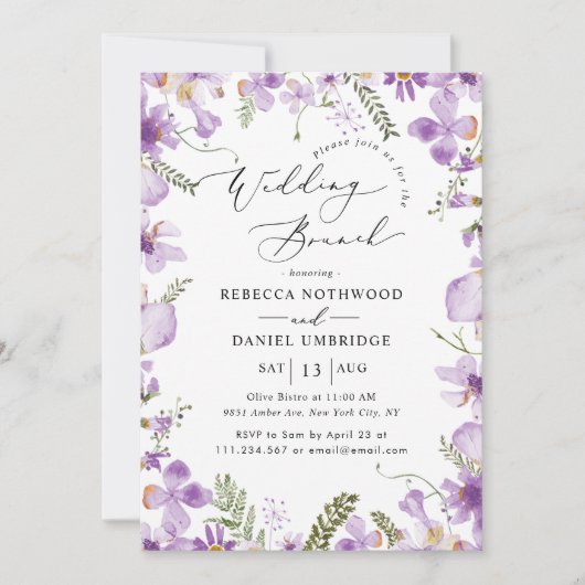Paarse Wildflower bruiloft brunch Kaart (Voorkant)
