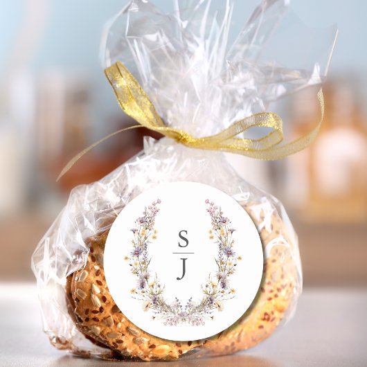 Paarse Wildflower bruiloft Ronde Sticker