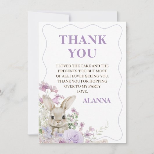 Paarse Wildflower Bunny Verjaardag Dank u kaart (Voorkant)