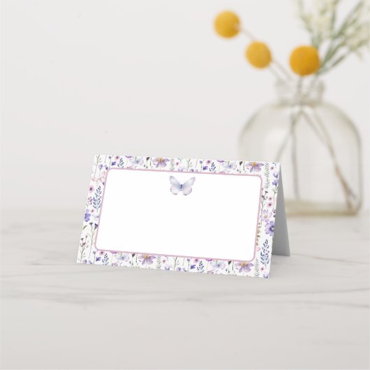 Paarse Wildflower Butterfly Blank Place Card Plaatskaartje (Voorkant)