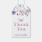Paarse Wildflower Butterfly Verjaardag Gift Label Cadeaulabel (Voorkant)