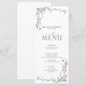 Paarse Wildflower Calligraphy Wedding Menu (Voorkant / Achterkant)