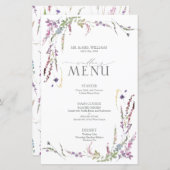 Paarse Wildflower Calligraphy Wedding Menu (Voorkant / Achterkant)