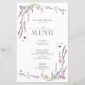 Paarse Wildflower Calligraphy Wedding Menu (Voorkant)