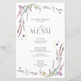 Paarse Wildflower Calligraphy Wedding Menu