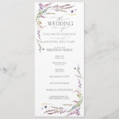 Paarse Wildflower Calligraphy Wedding Programme Programmakaart (Voorkant)
