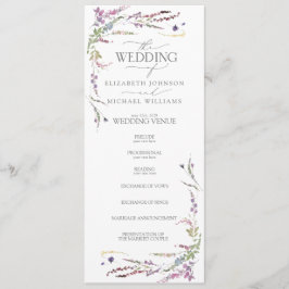 Paarse Wildflower Calligraphy Wedding Programme Programmakaart