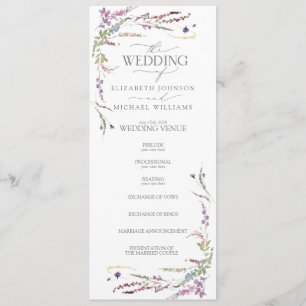 Paarse Wildflower Calligraphy Wedding Programme Programmakaart