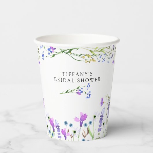 Paarse Wildflower Delicate Bloemen Vrijgezellenfee Papieren Bekers (Achterkant)