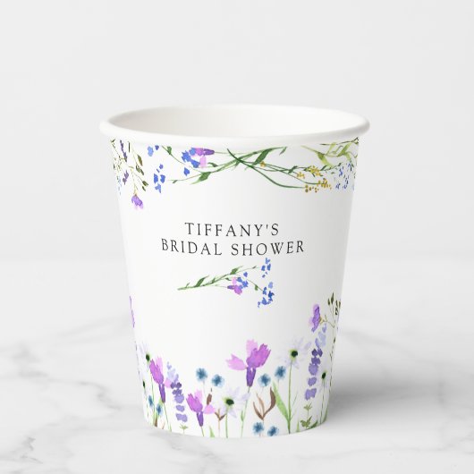 Paarse Wildflower Delicate Bloemen Vrijgezellenfee Papieren Bekers (Voorkant)