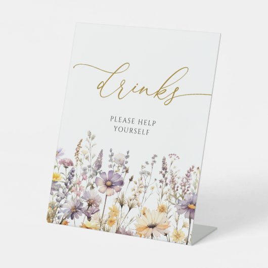 Paarse Wildflower Douche Drinken Teken Reclamebord Met Voetstuk (Voorkant)