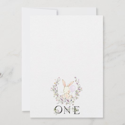 Paarse Wildflower Een konijn 1e verjaardag Kaart (Achterkant)