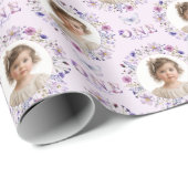 Paarse Wildflower Eerste Verjaardag Foto Gift Wrap Cadeaupapier (Rol Hoek)