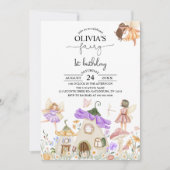 Paarse Wildflower Fairy 1e verjaardag Uitnodiging (Voorkant)